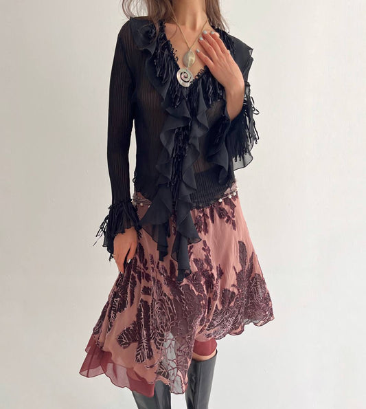 Vintage black ruffled blouse