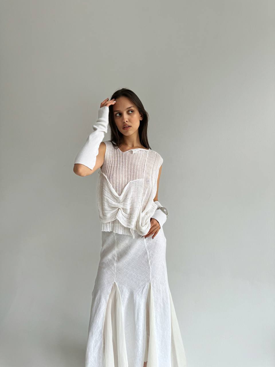 Vintage linen and cotton deconstructive knitted blouse