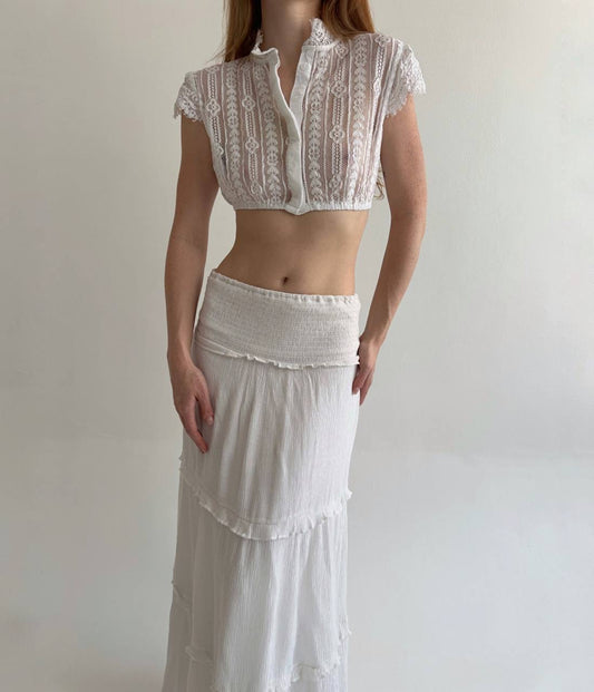 Vintage white lace cropped blouse