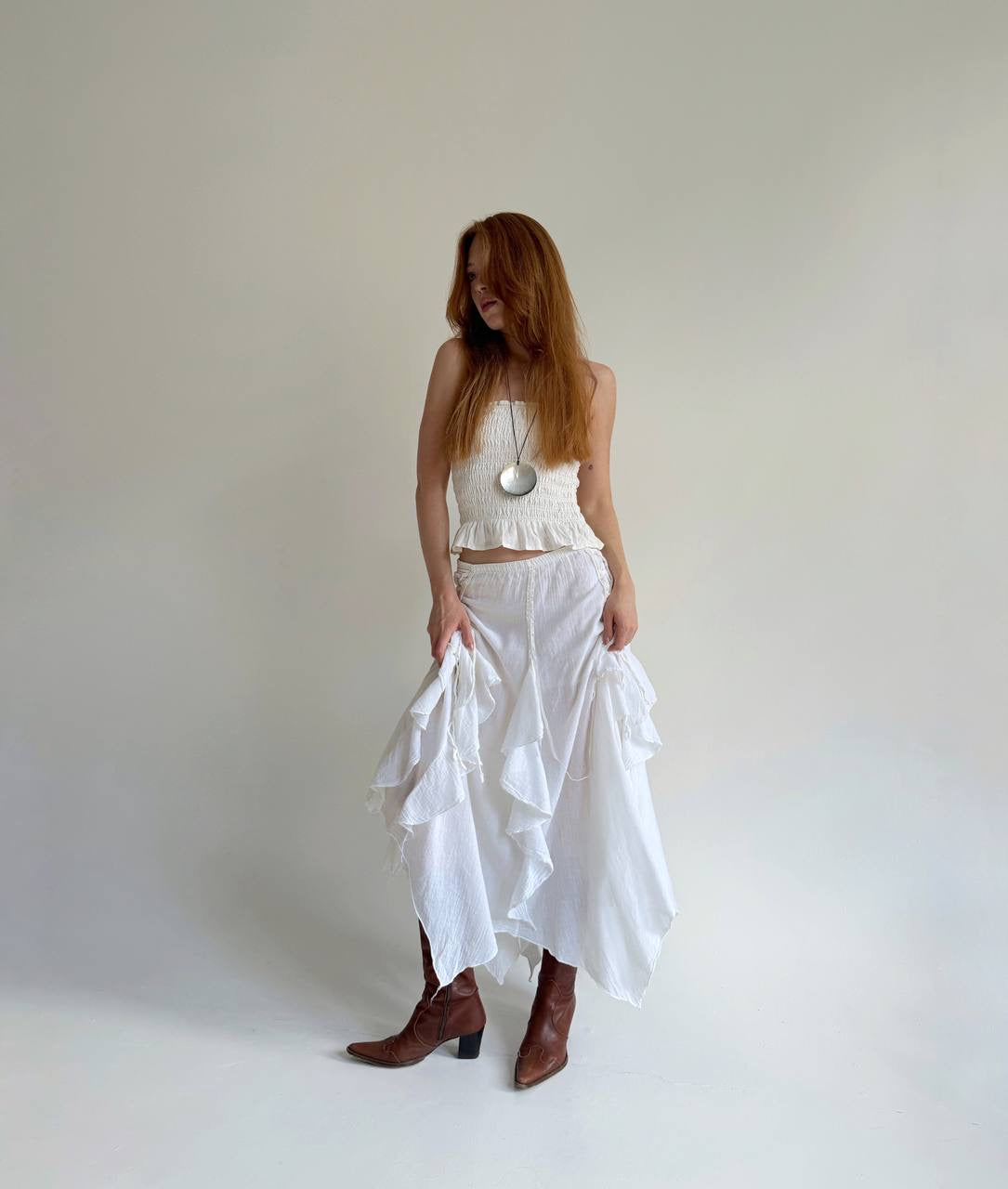 Vintage cotton asymmetrical white skirt