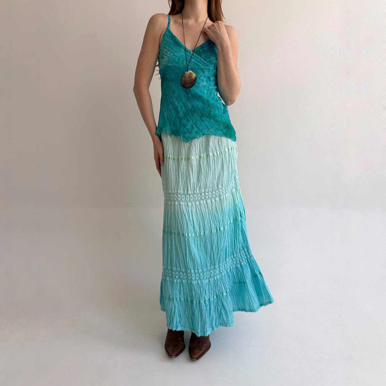 Vintage cotton maxi skirt with lace details