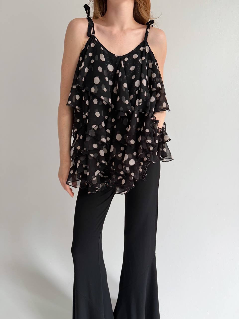 Vintage ruffled polka top cami top