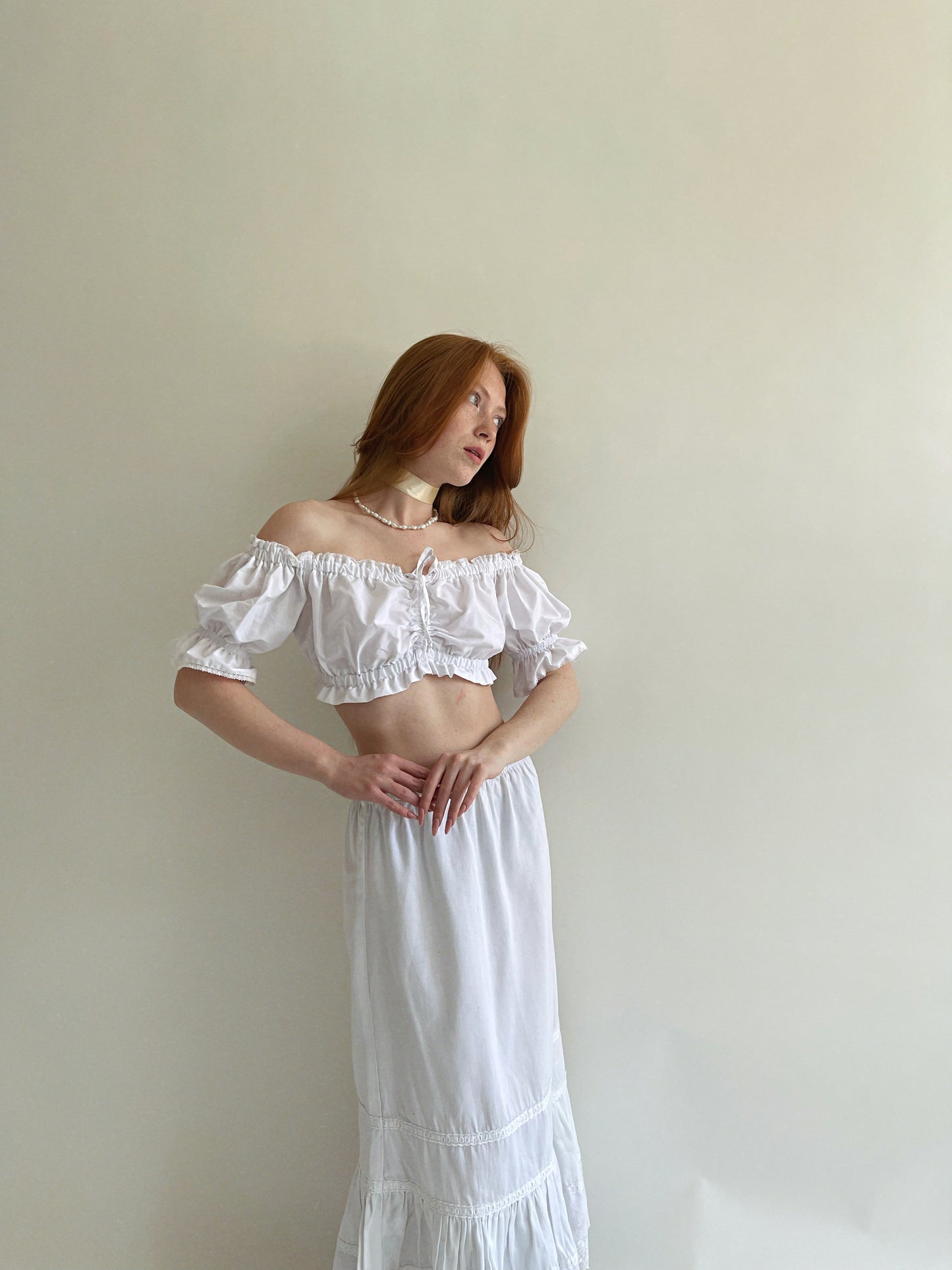 Vintage milkmaid prairie cotton blend crop top