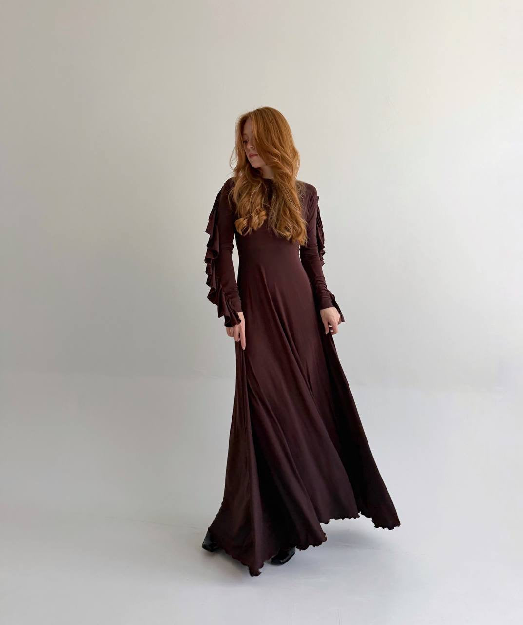 Vintage brown elastic maxi long dress