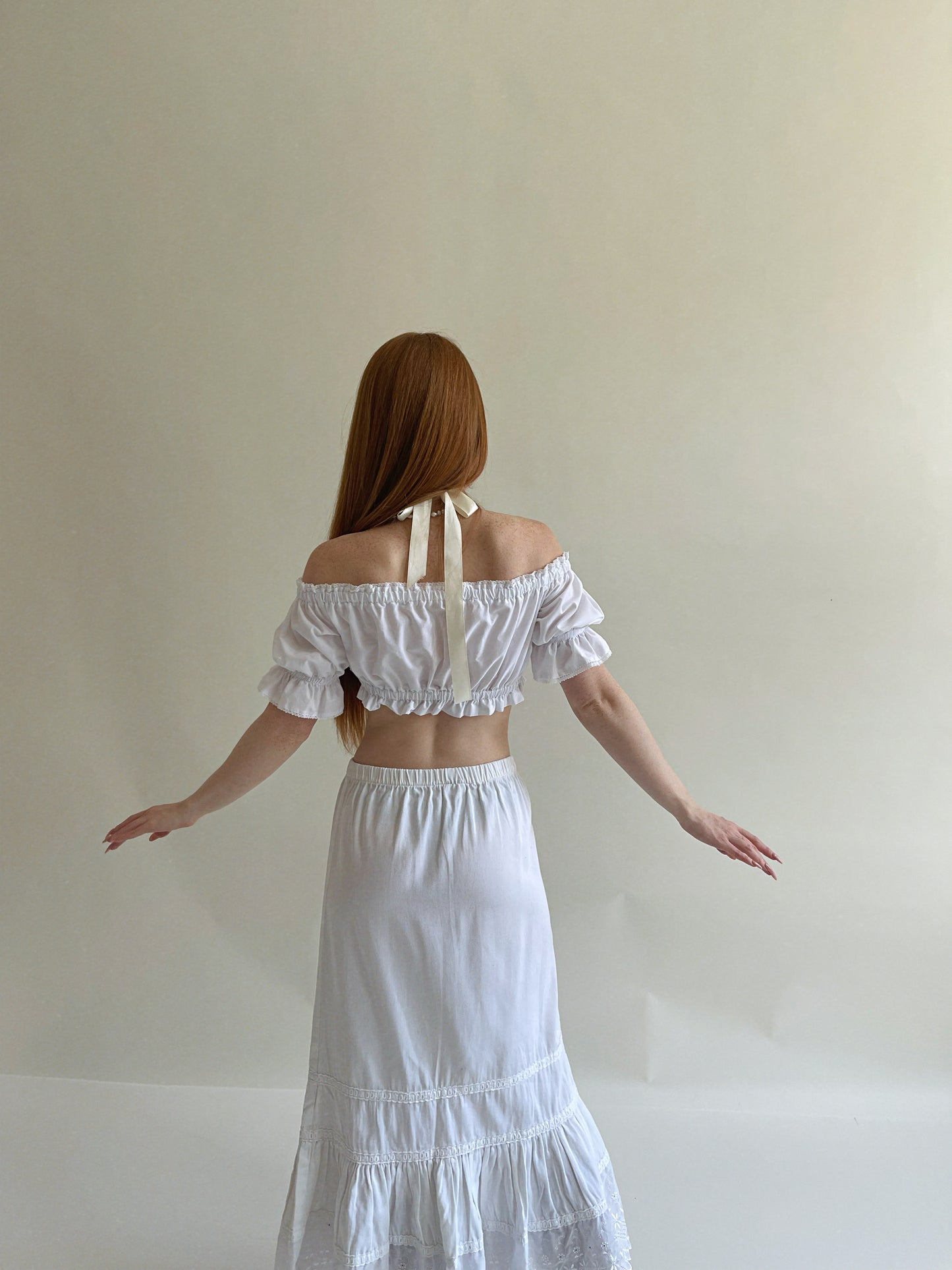 Vintage milkmaid prairie cotton blend crop top