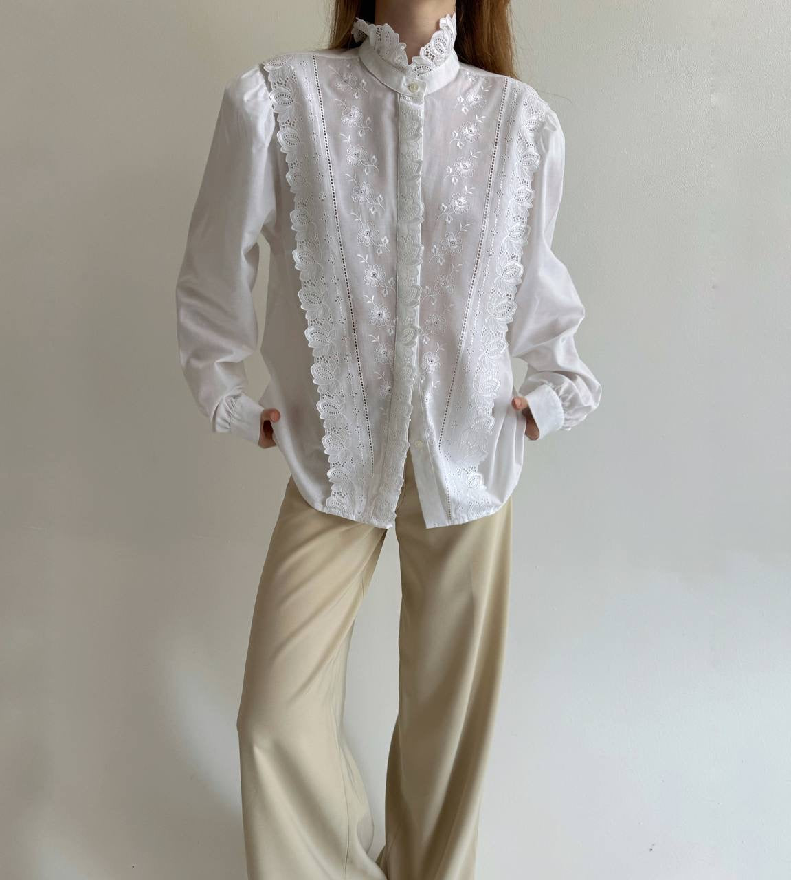 Vintage white Bavarian embroidered shirt