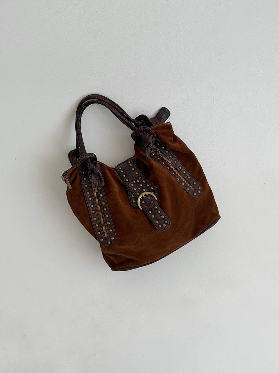 Vintage brown faux suede shoulder bag