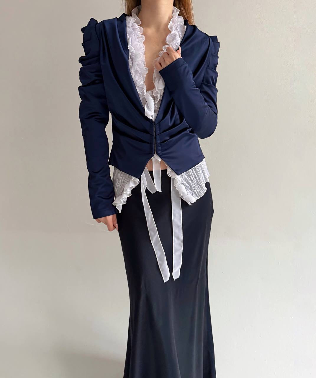 Vintage satin jacket with sharp shoulders