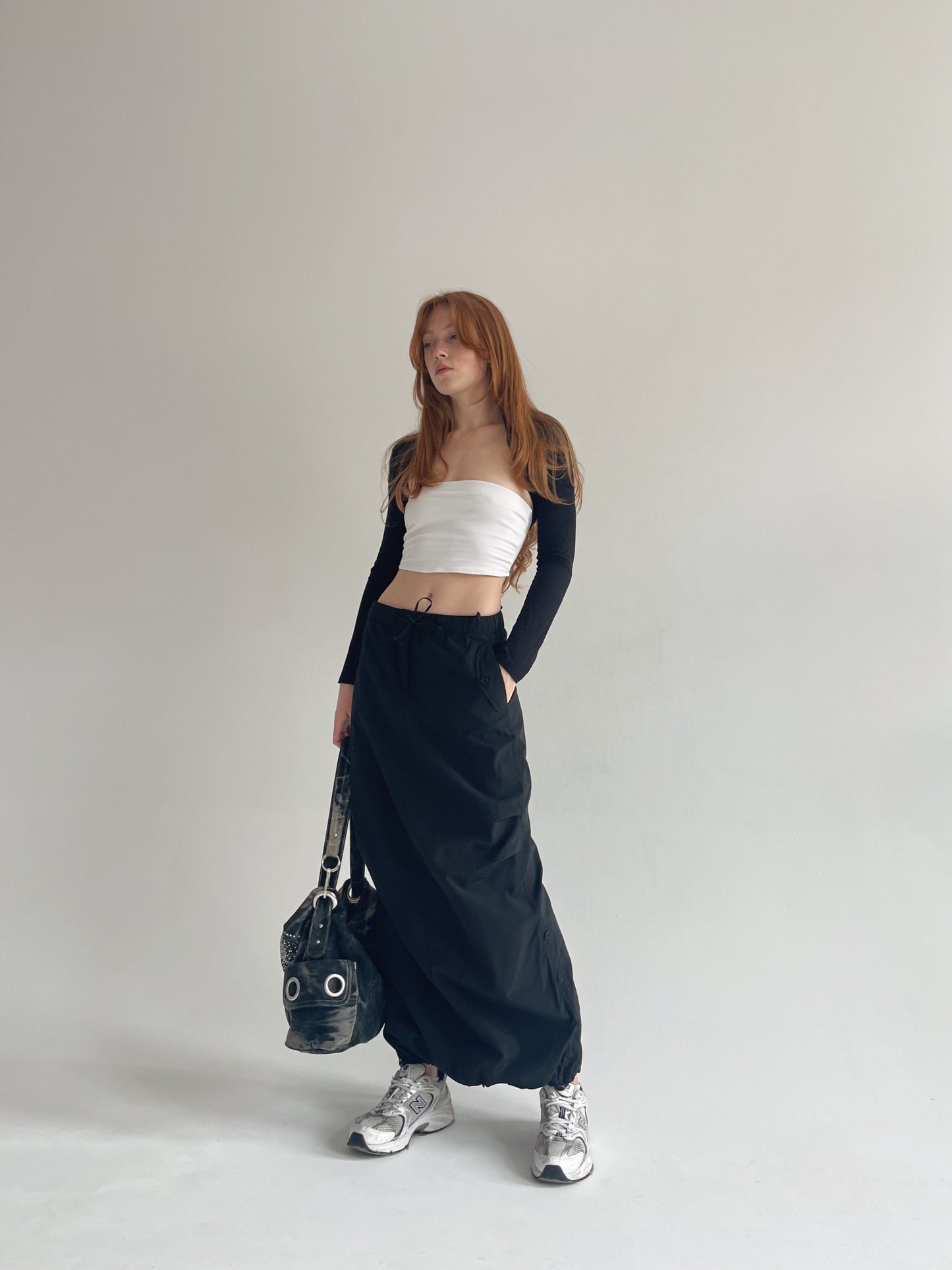 Y2K 58% cotton maxi cargo skirt