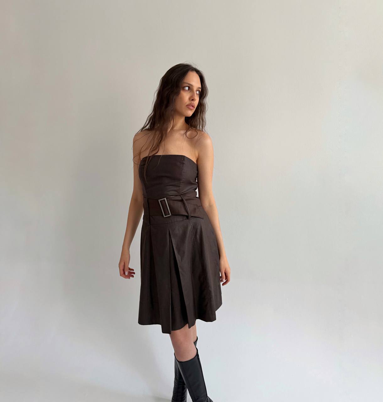 Vintage brown strapless dress