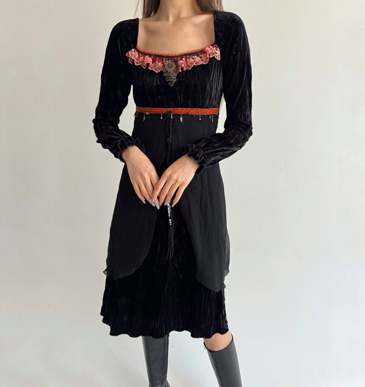 Vintage viscose medieval style boho dress