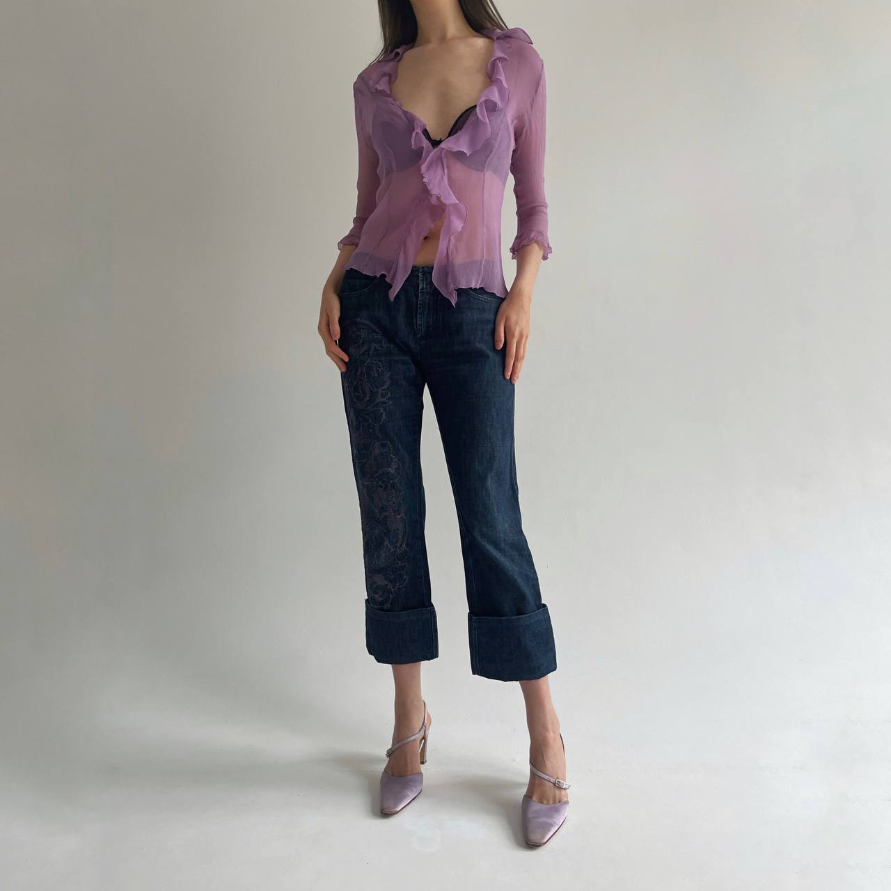 Gianfranco Ferre denim capris with embroidery