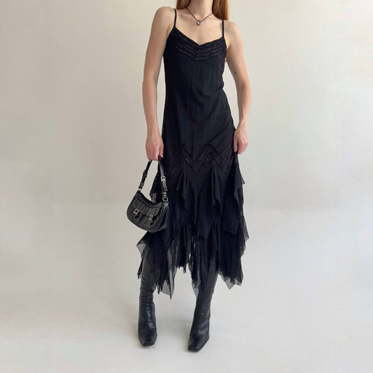 Y2K black asymmetrical slip dress