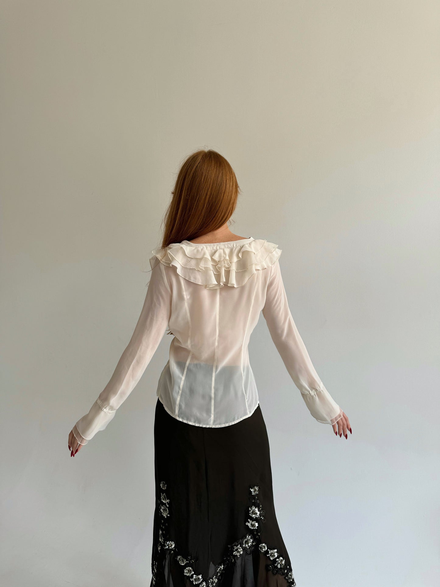 Vintage beige ruffled blouse