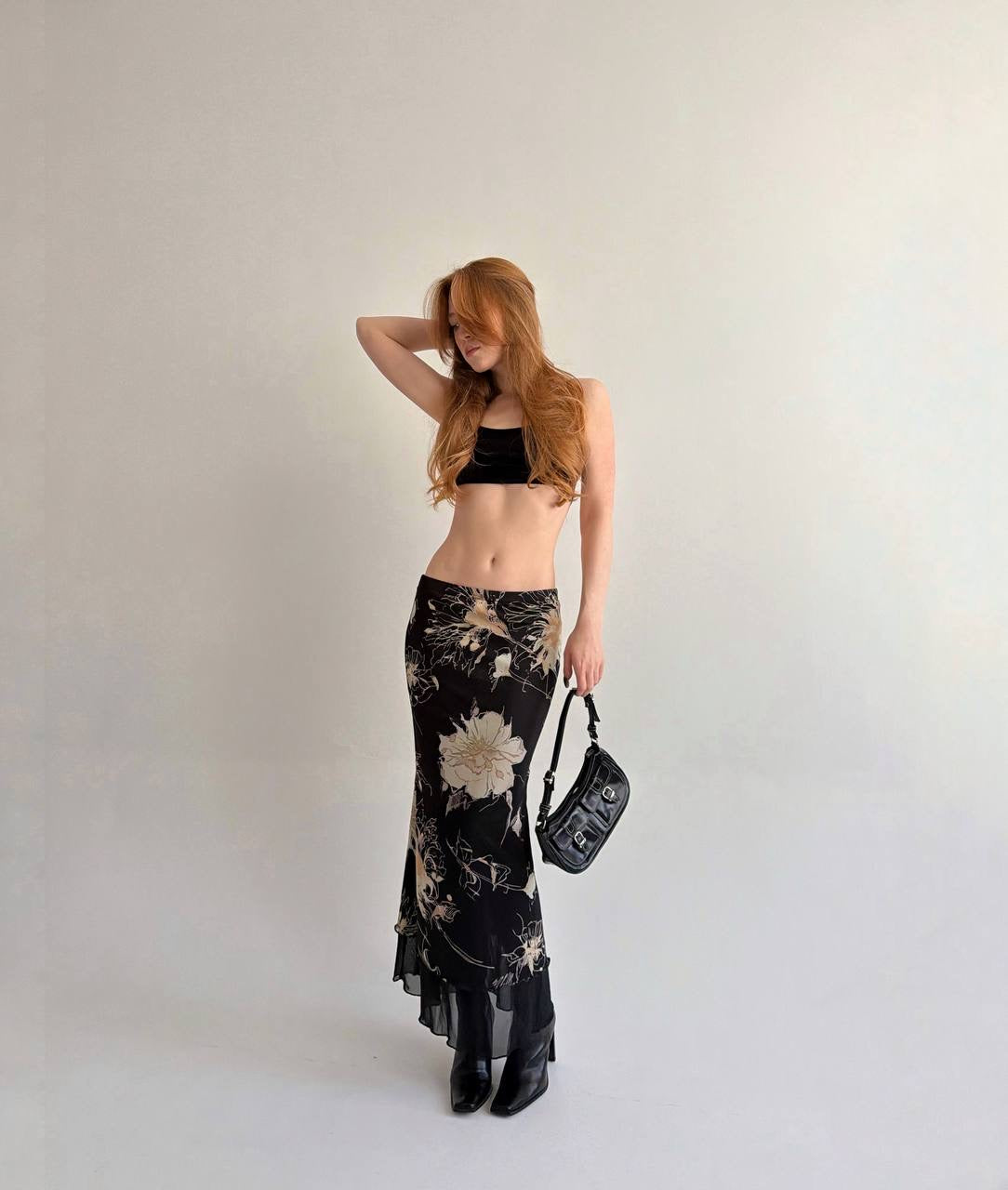 Vintage long skirt with flower print