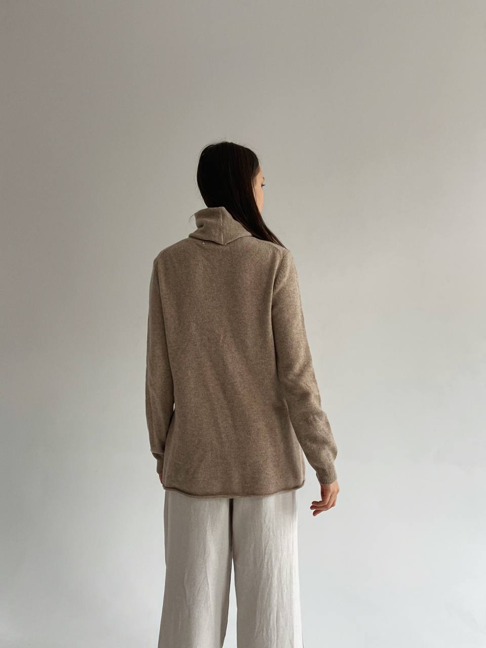 Beige 100% wool  oversized turtleneck sweater