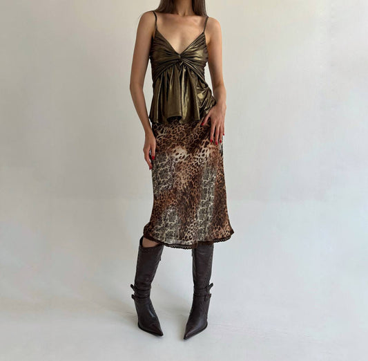 Vintage viscose leopard skirt
