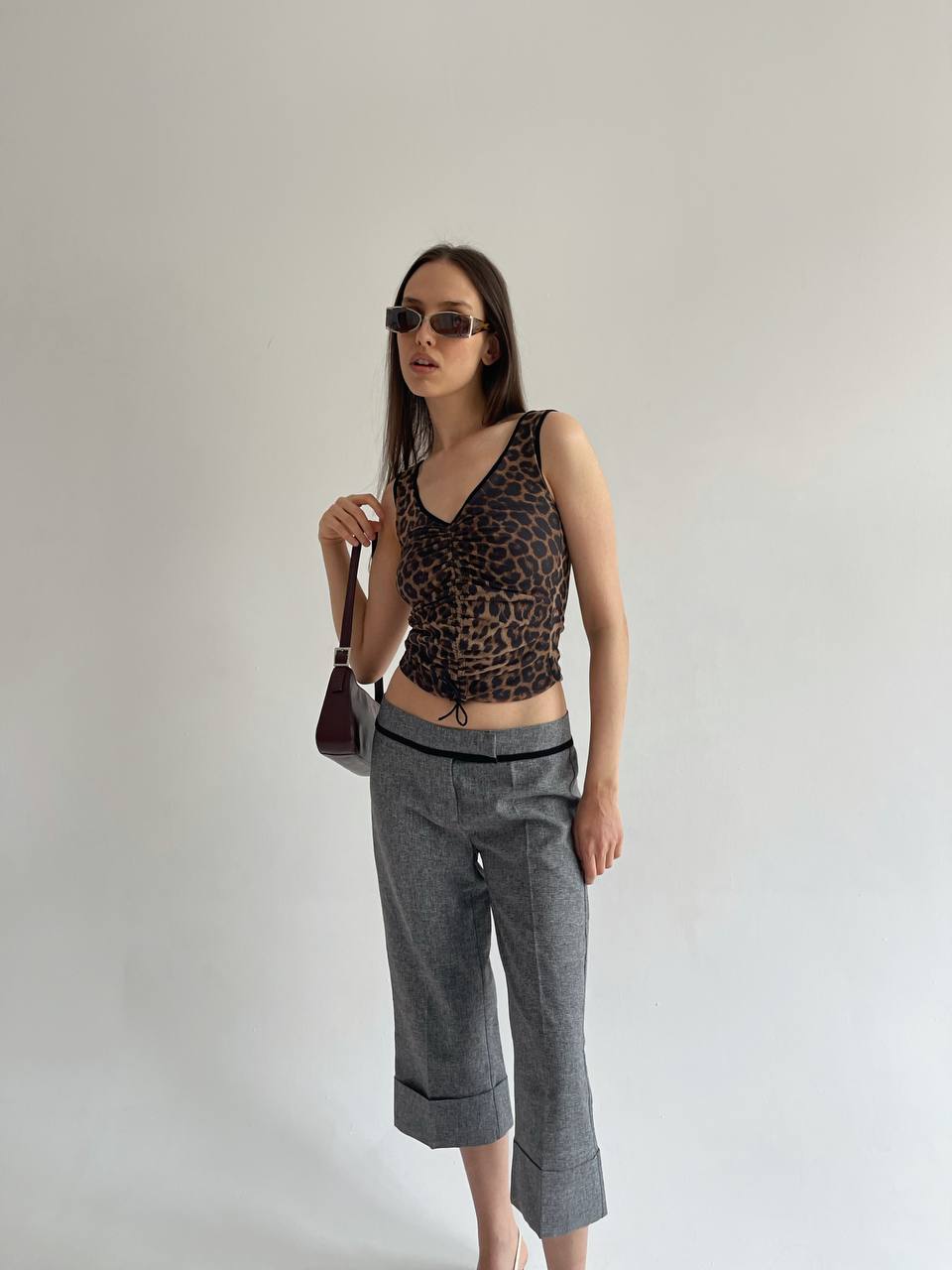 Vintage Plein Sud leopard mesh top with front gathering