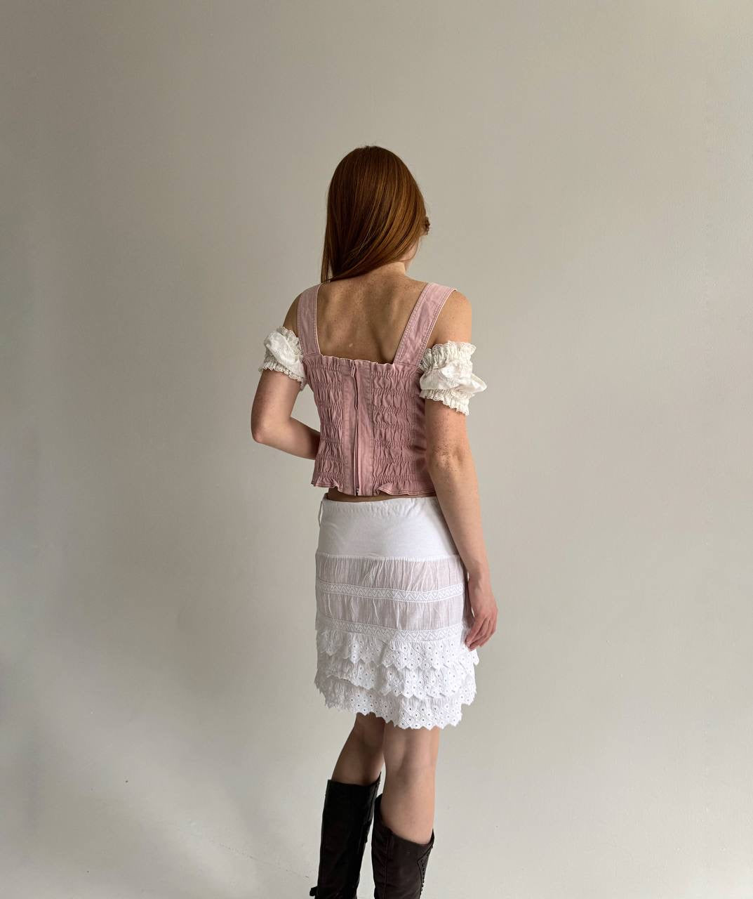 Vintage cotton white ruched skirt