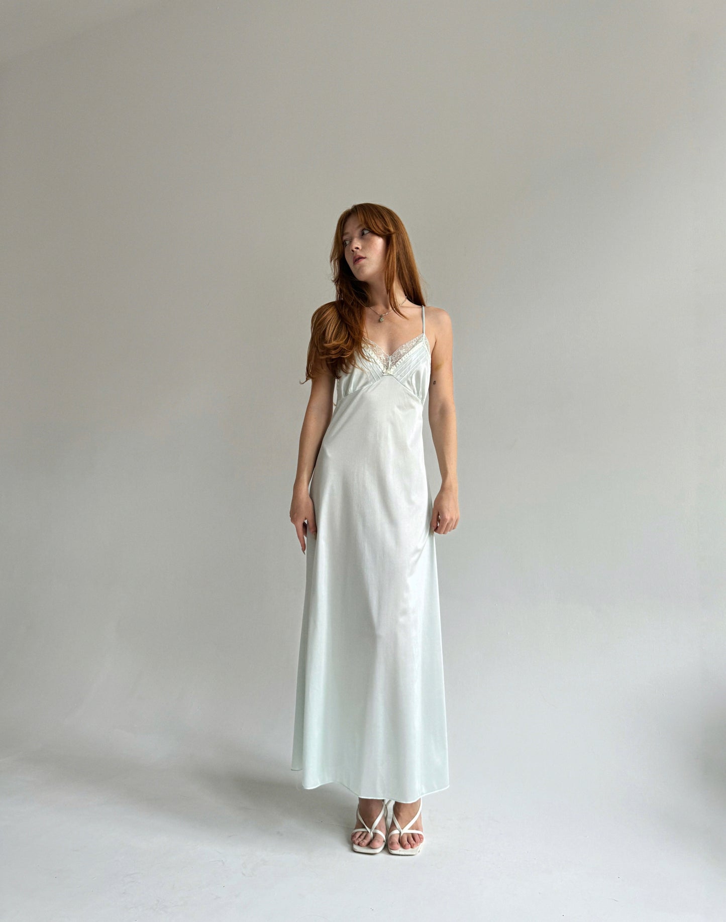 Vintage ice blue maxi slip dress