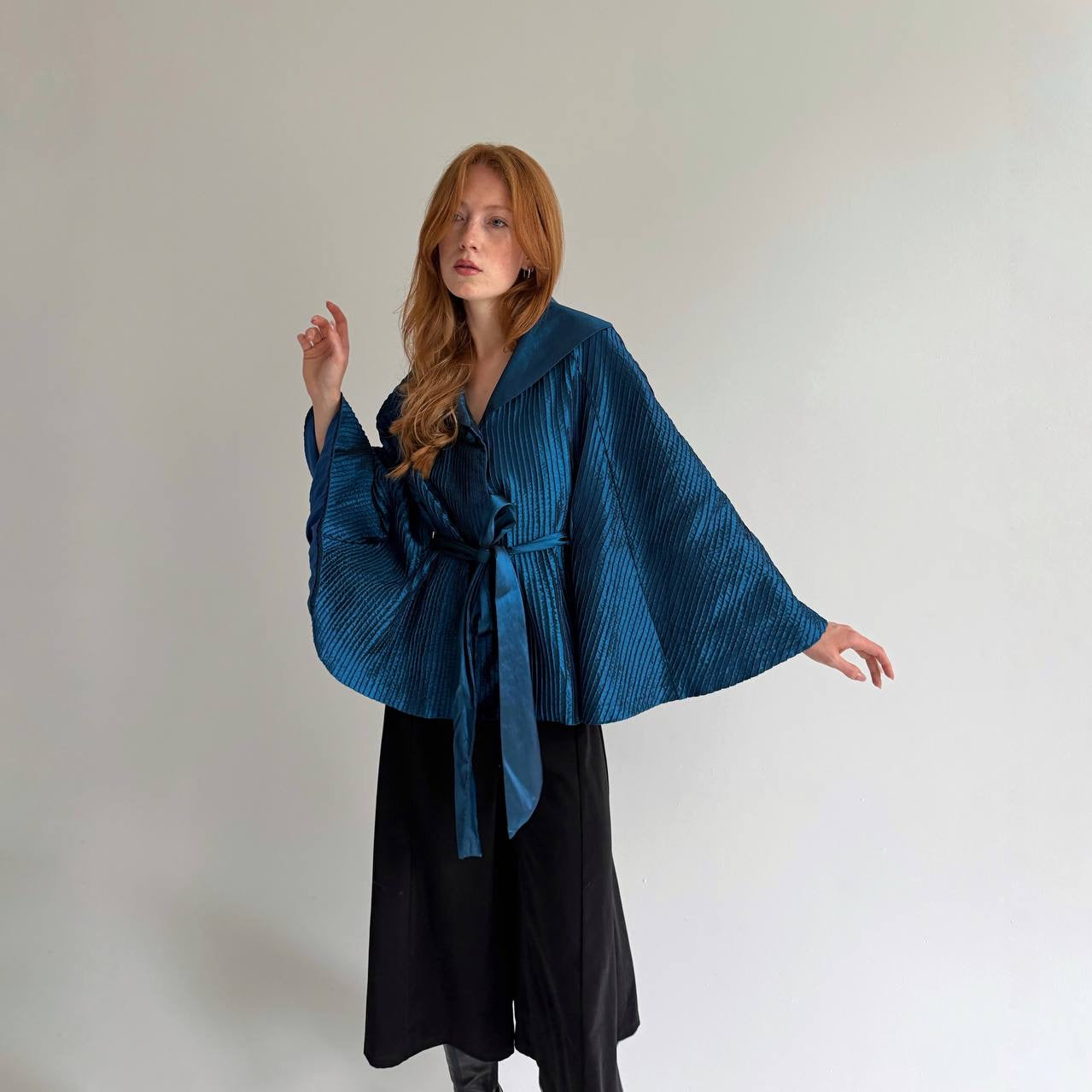 Vintage cerulean blue pleated jacket