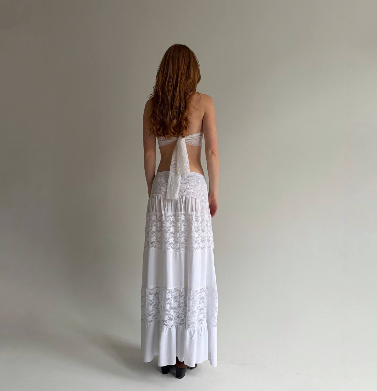 Vintage cotton maxi white skirt l