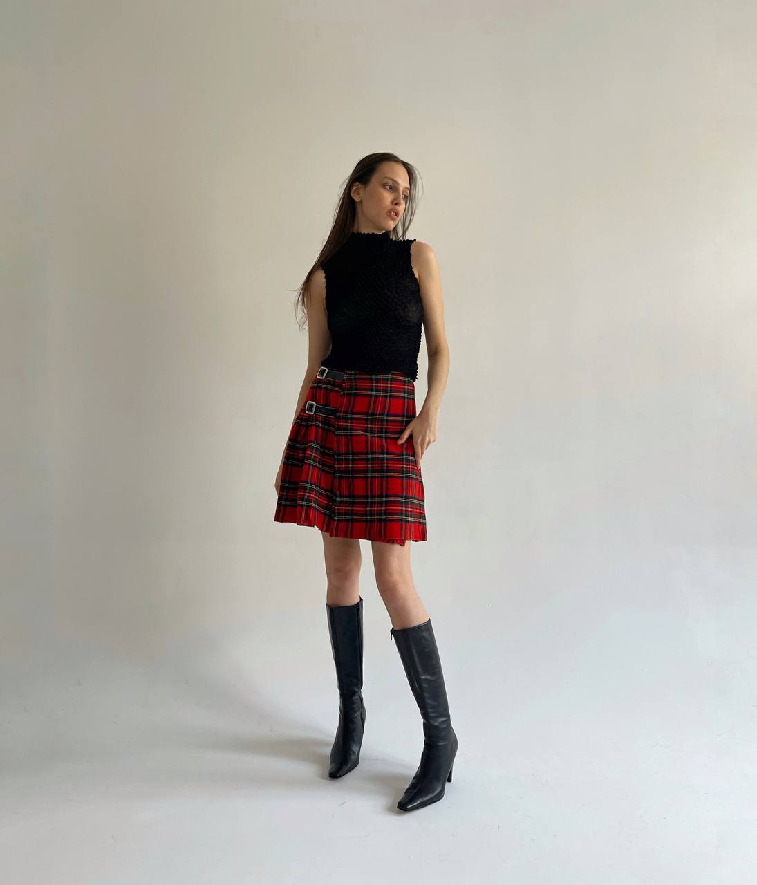 Vintage woollen tartan mini skirt