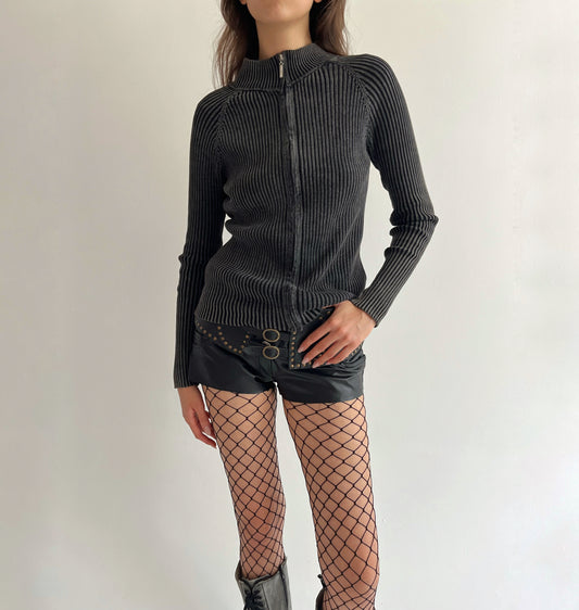 Vintage cotton ribbed distressed cardigan