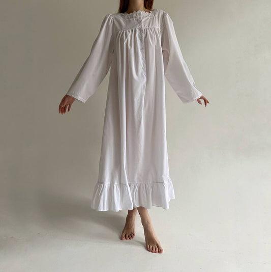 Vintage night gown with embroidery and bottom ruffle