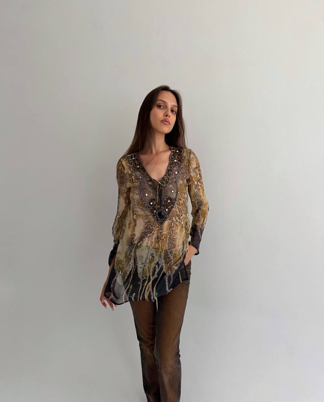 Vintage pure silk boho blouse
