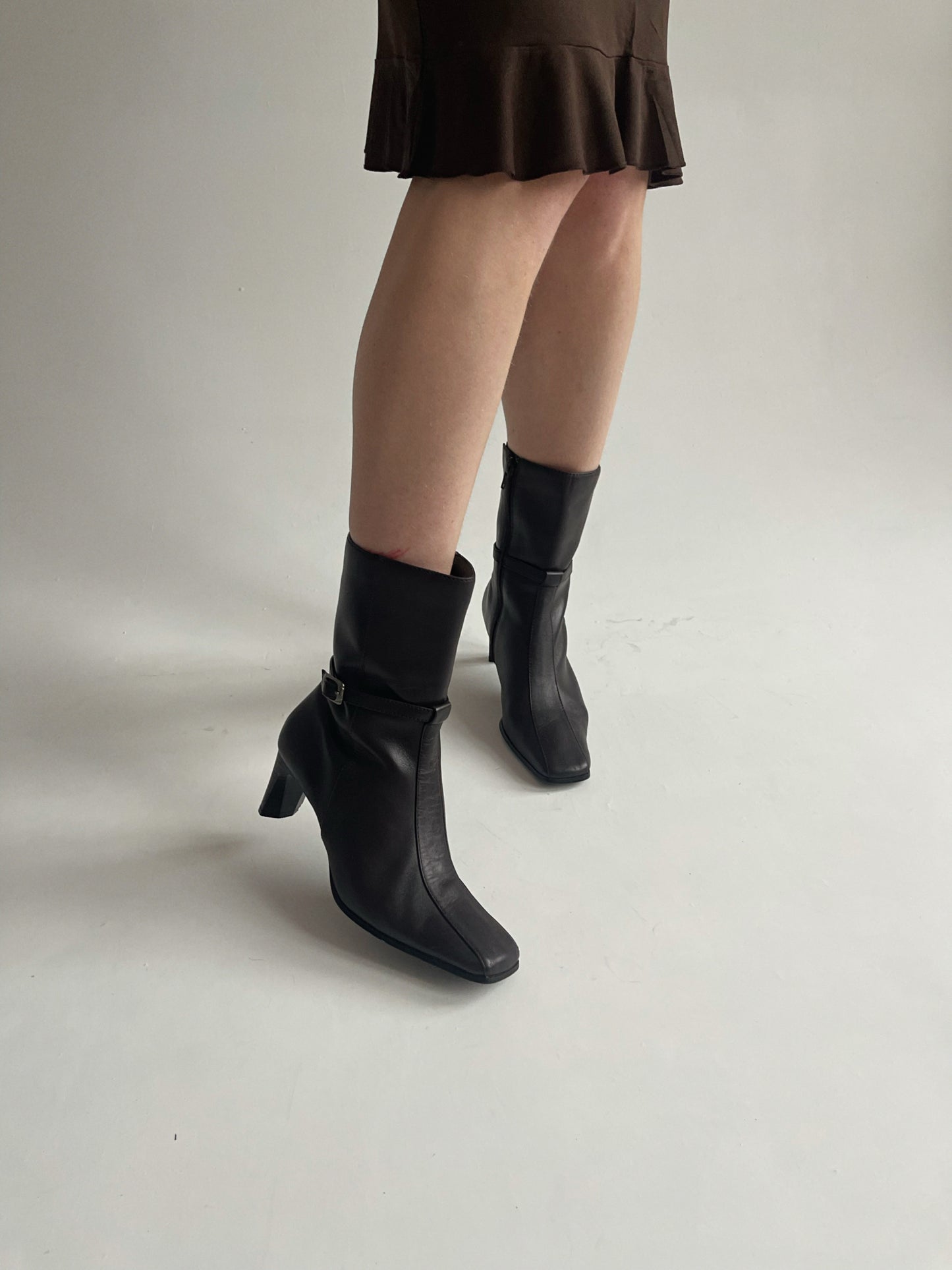 Vintage faux leather ankle boots