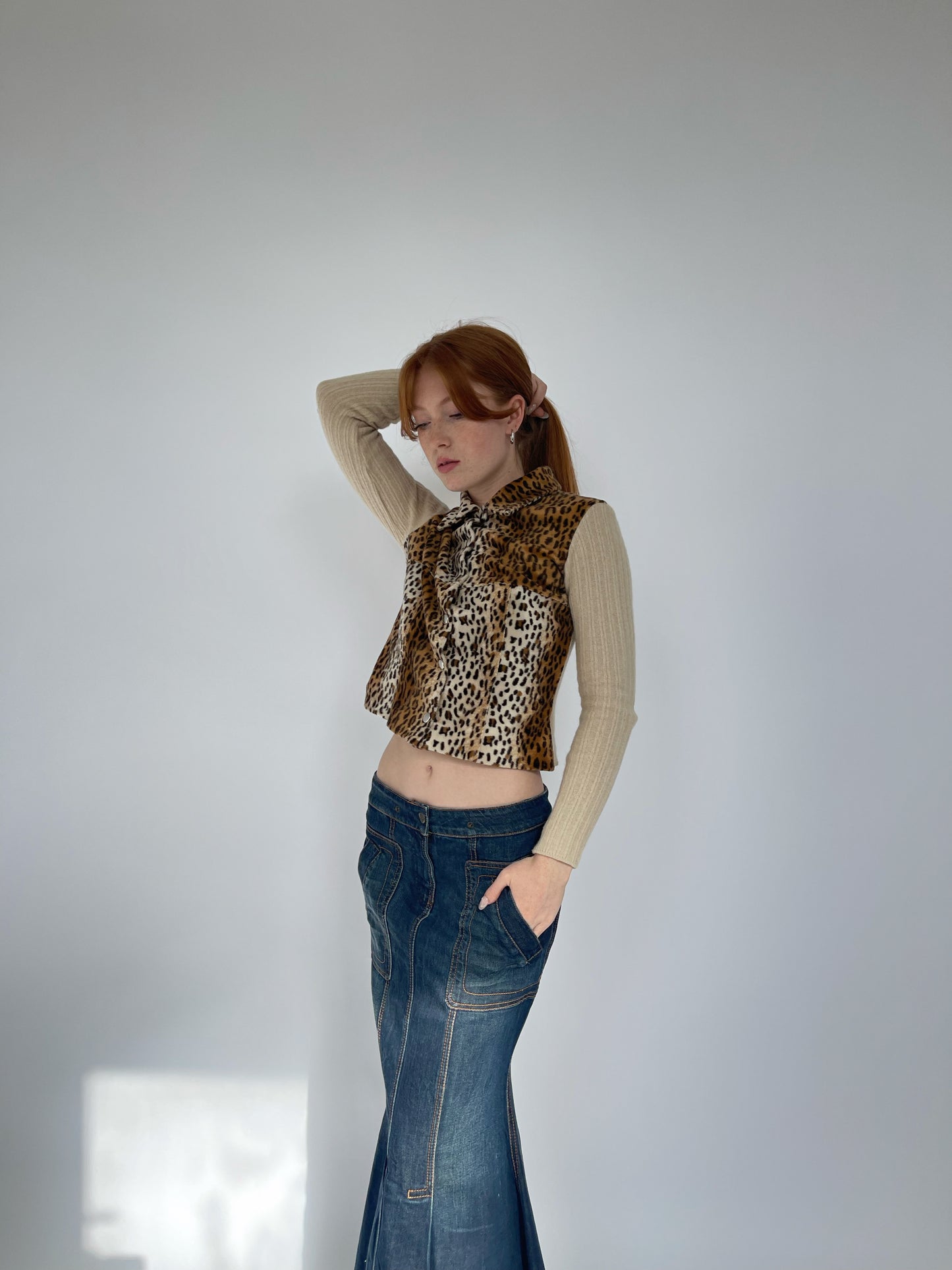 Vintage leopard faux fur zip cardigan