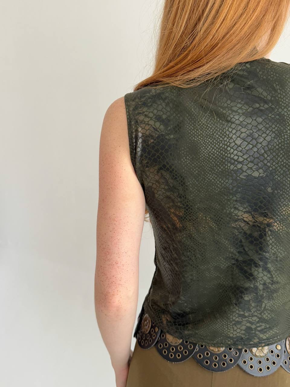 Vintage 70% viscose faux python texture top