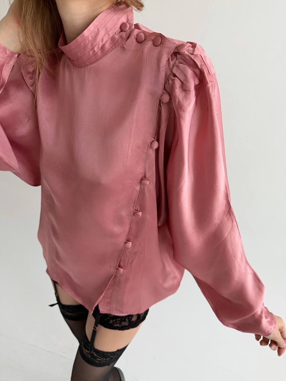 Vintage 100% viscose dusty rose pink satin blouse