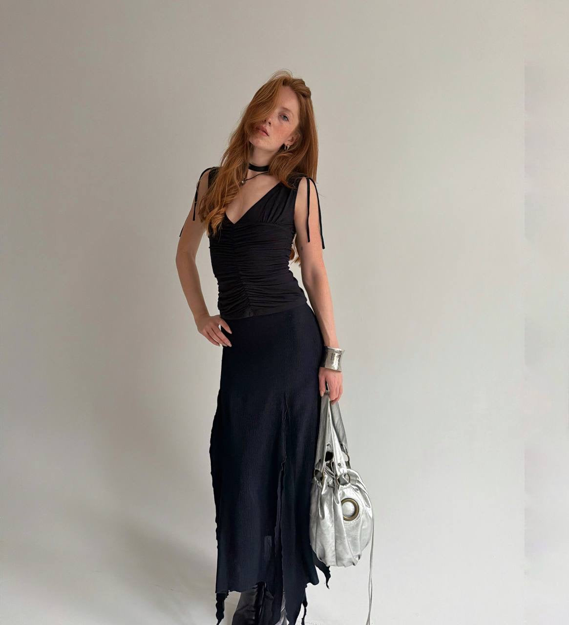 Vintage viscose asymmetrical maxi skirt