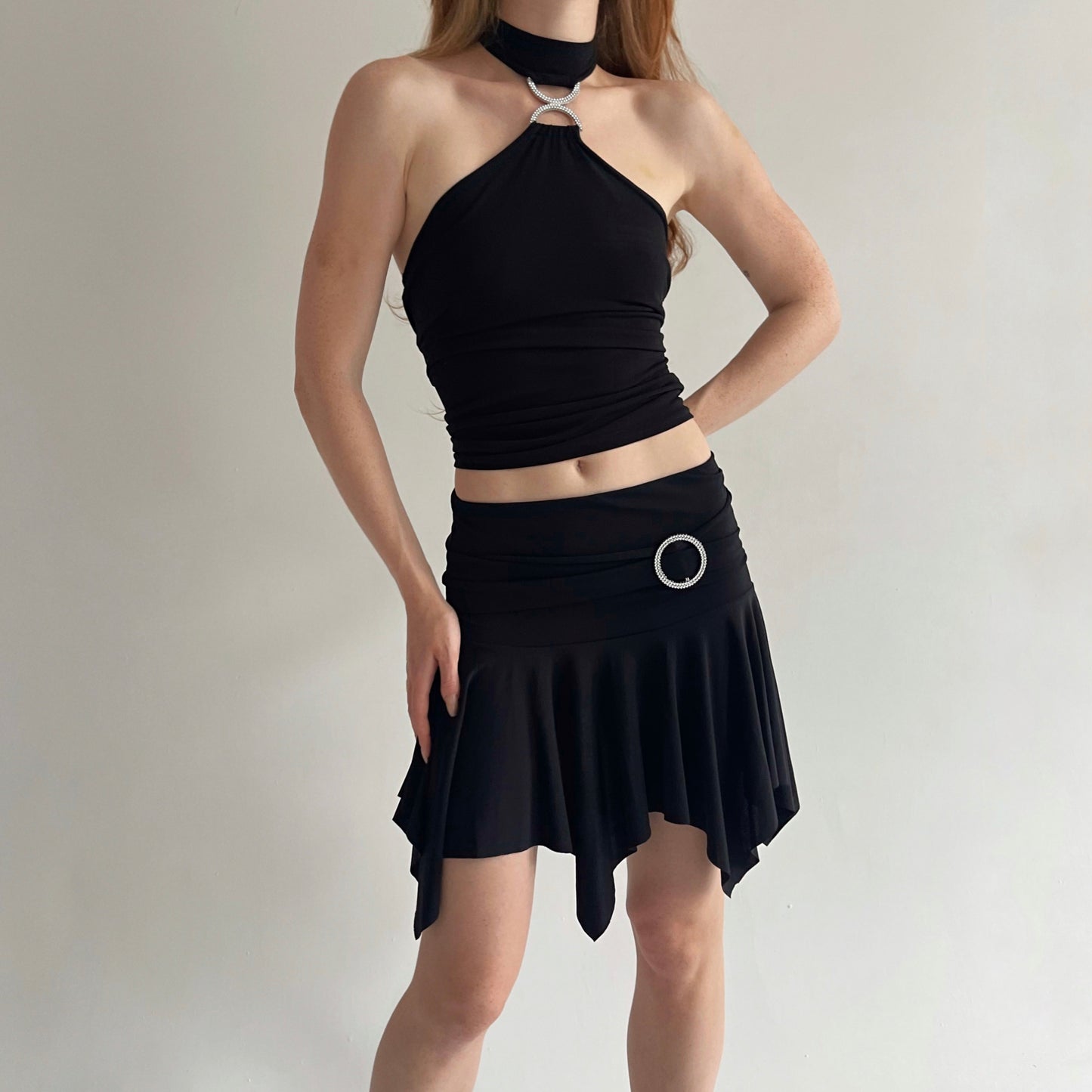 Y2K stretchy asymmetrical mini skirt