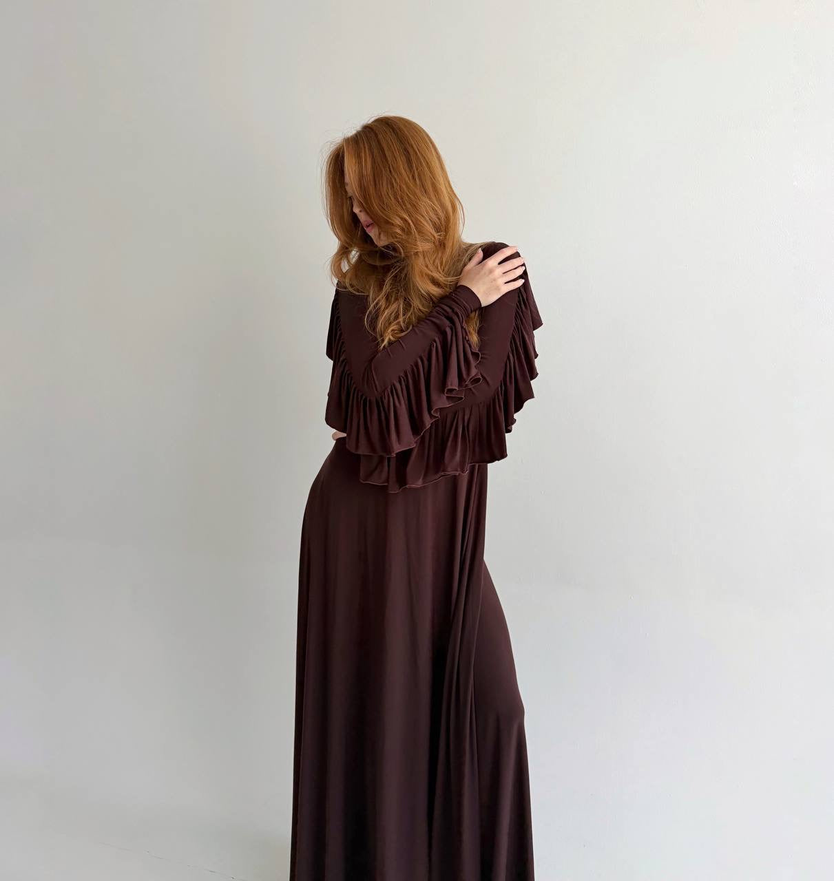 Vintage brown elastic maxi long dress