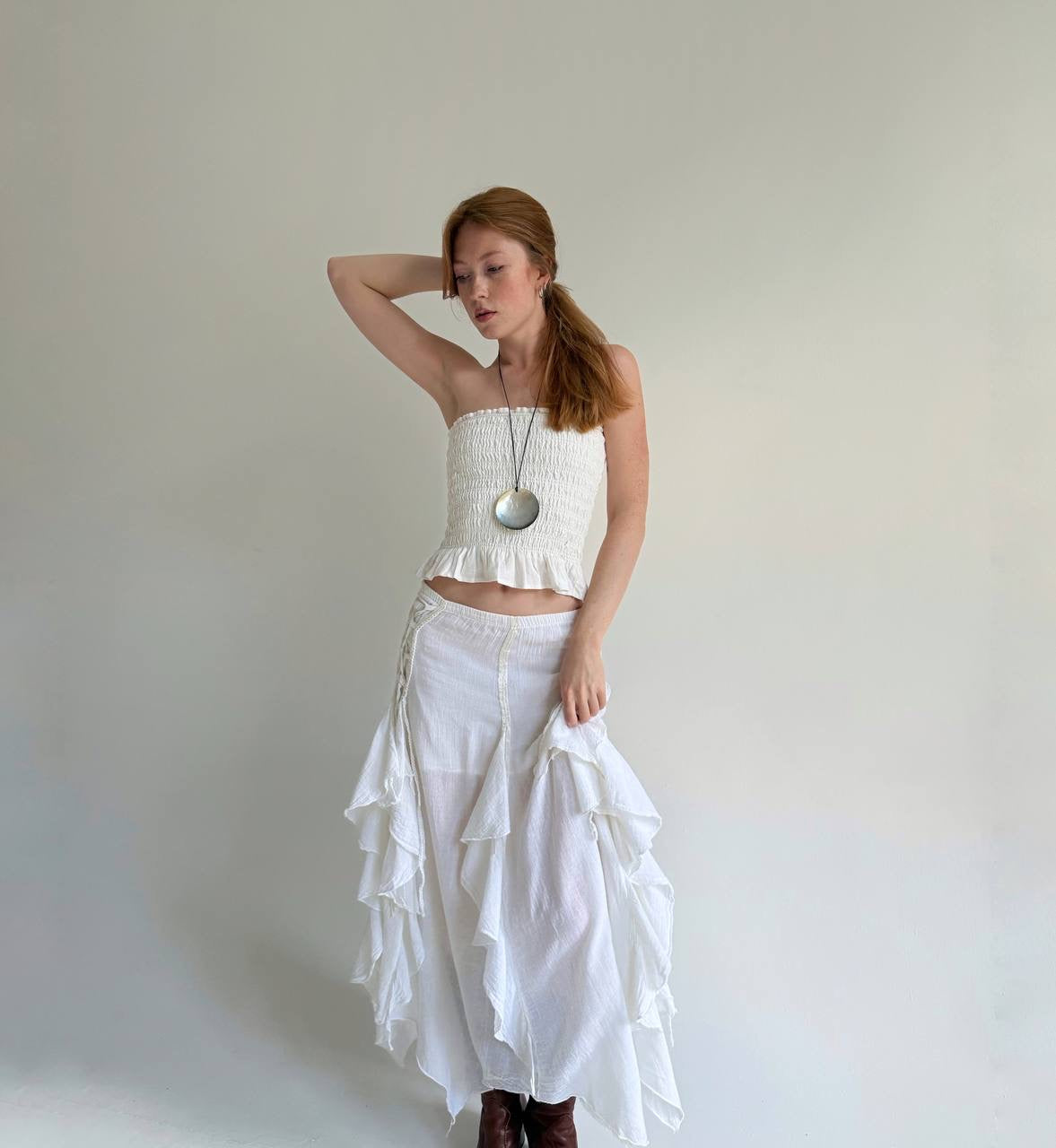 Vintage cotton asymmetrical white skirt
