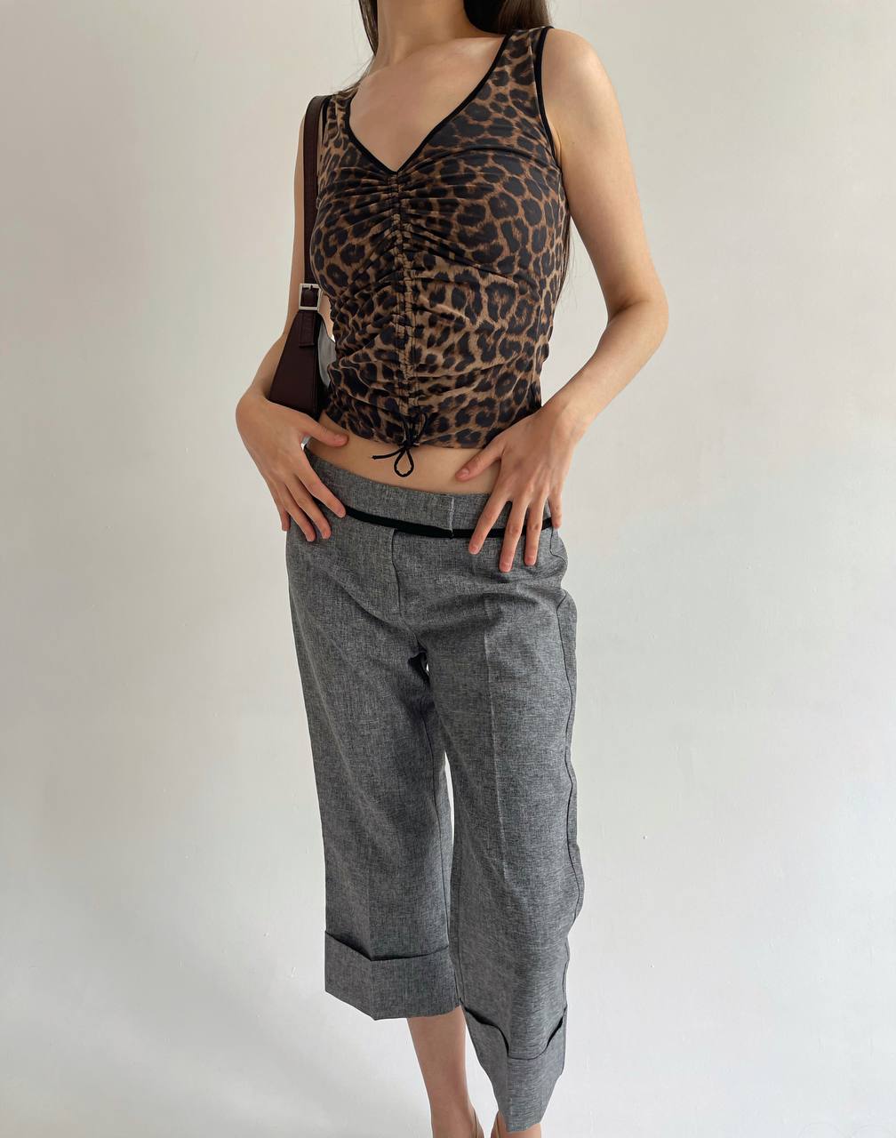 Vintage Plein Sud leopard mesh top with front gathering