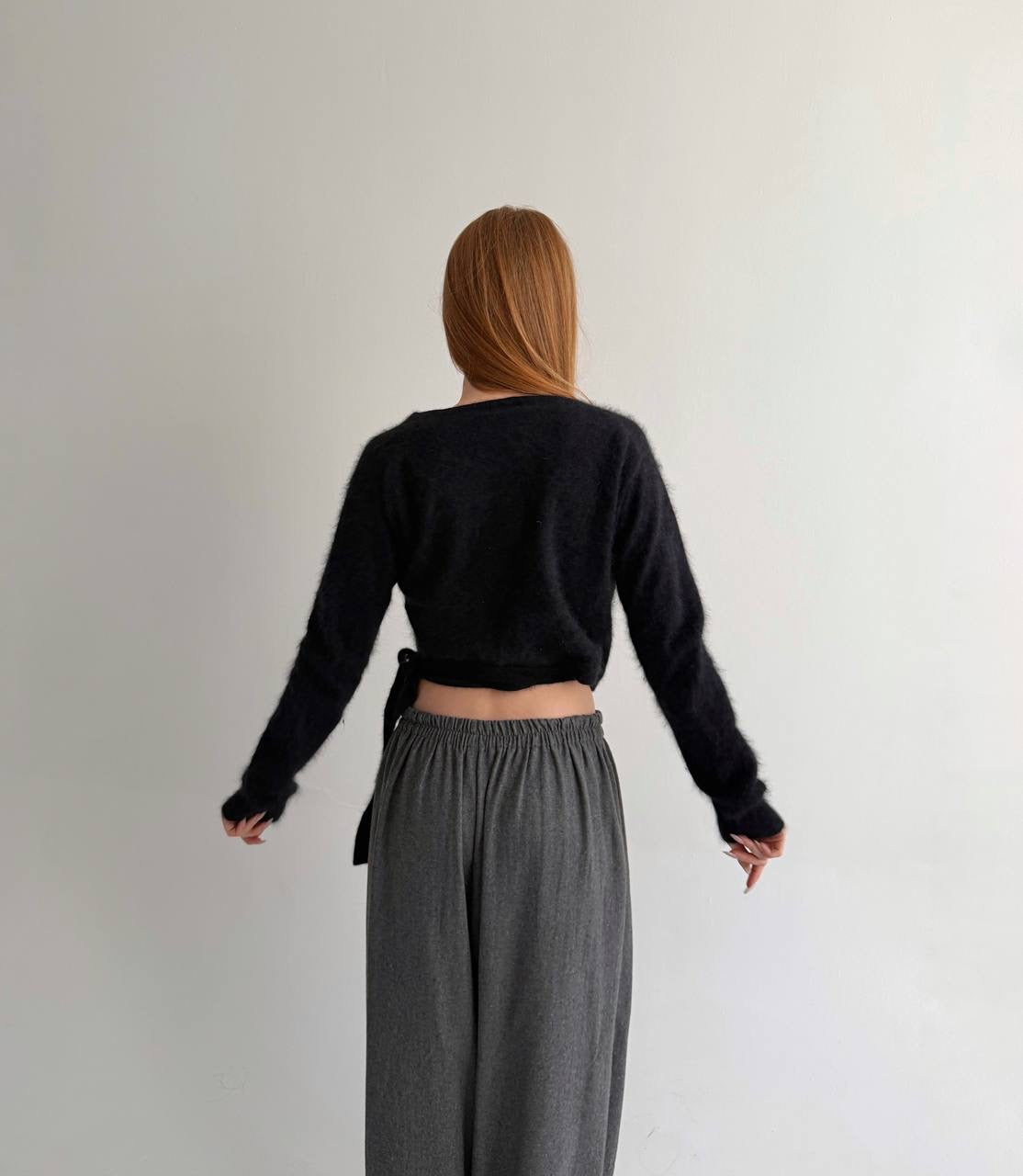 Vintage70% angora black wrap cardigan