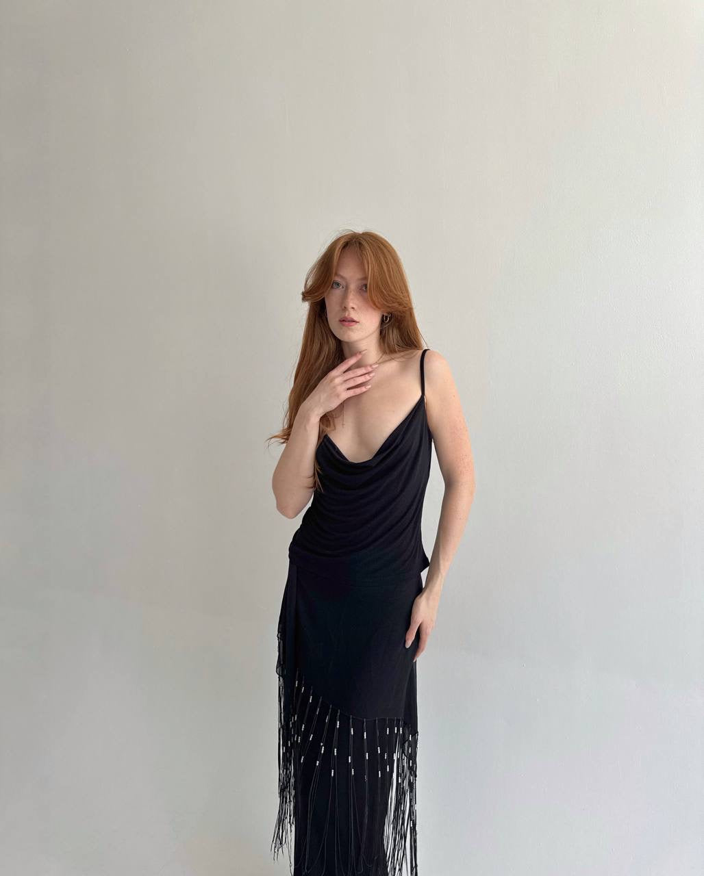 Y2K draped cami top with open back