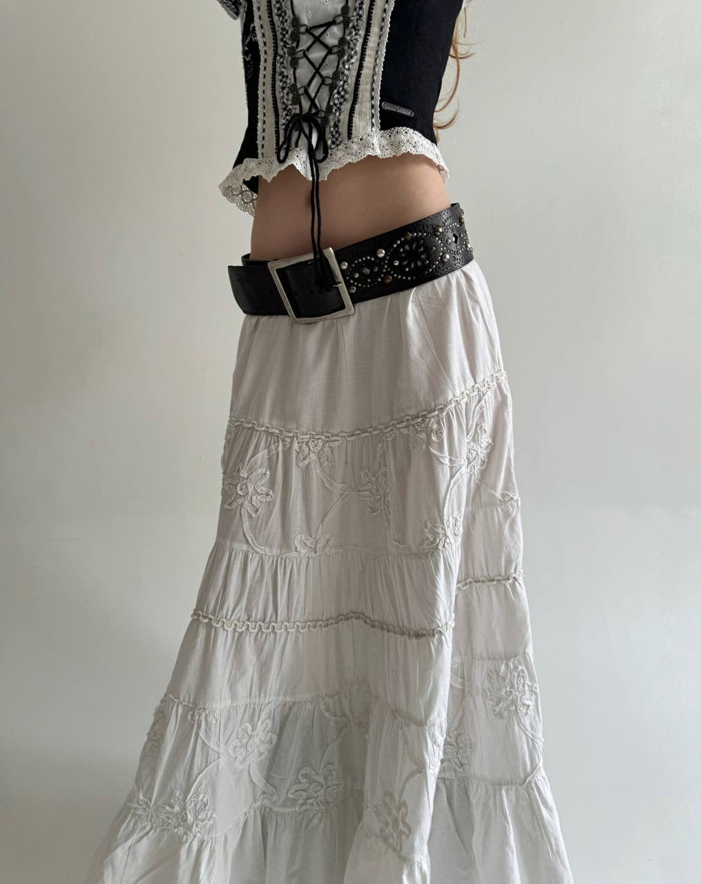 Vintage genuine leather embellished belt
