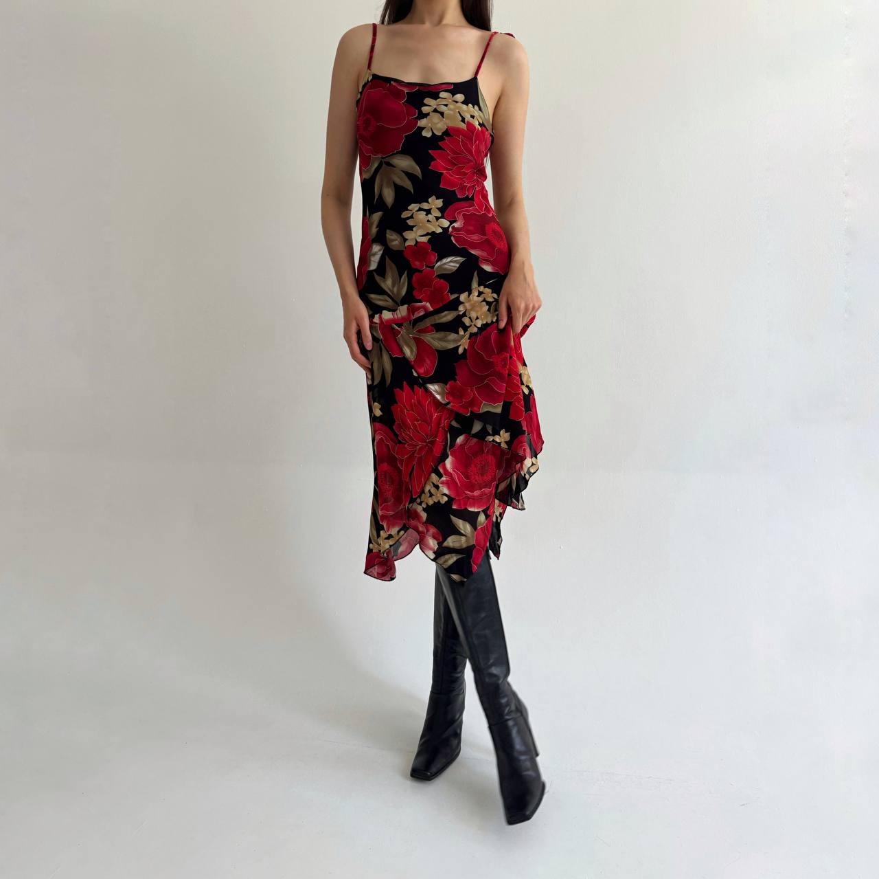 Vintage viscose red flower printed dress