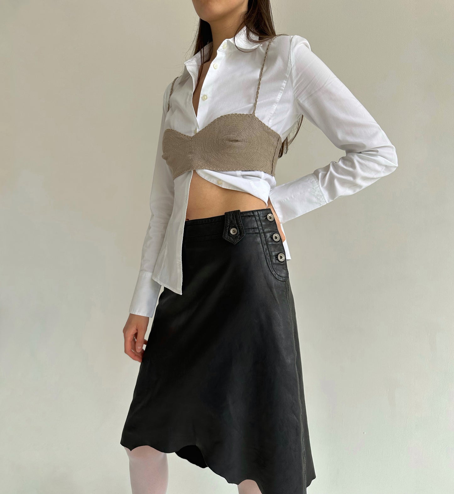 Vintage Plein Sud genuine leather asymmetrical skirt