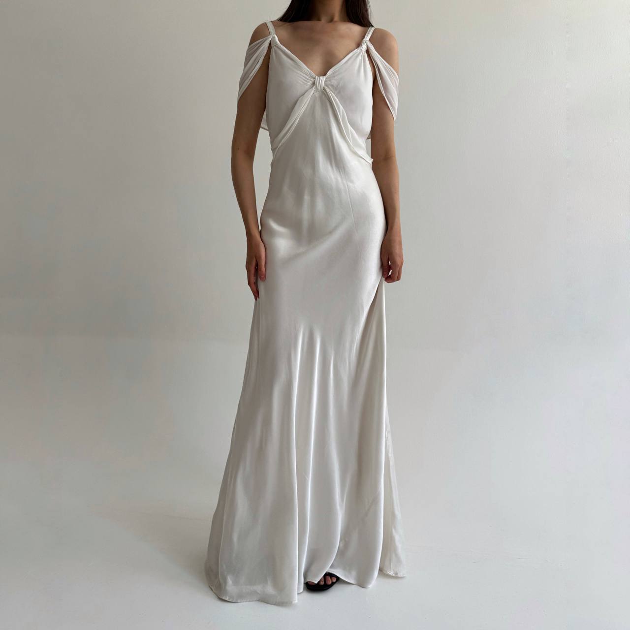 Vintage viscose white wedding satin gown