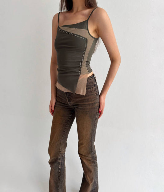 Vintage asymmetrical mesh top