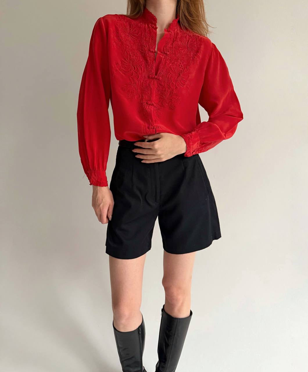 Vintage 100% pure silk red blouse