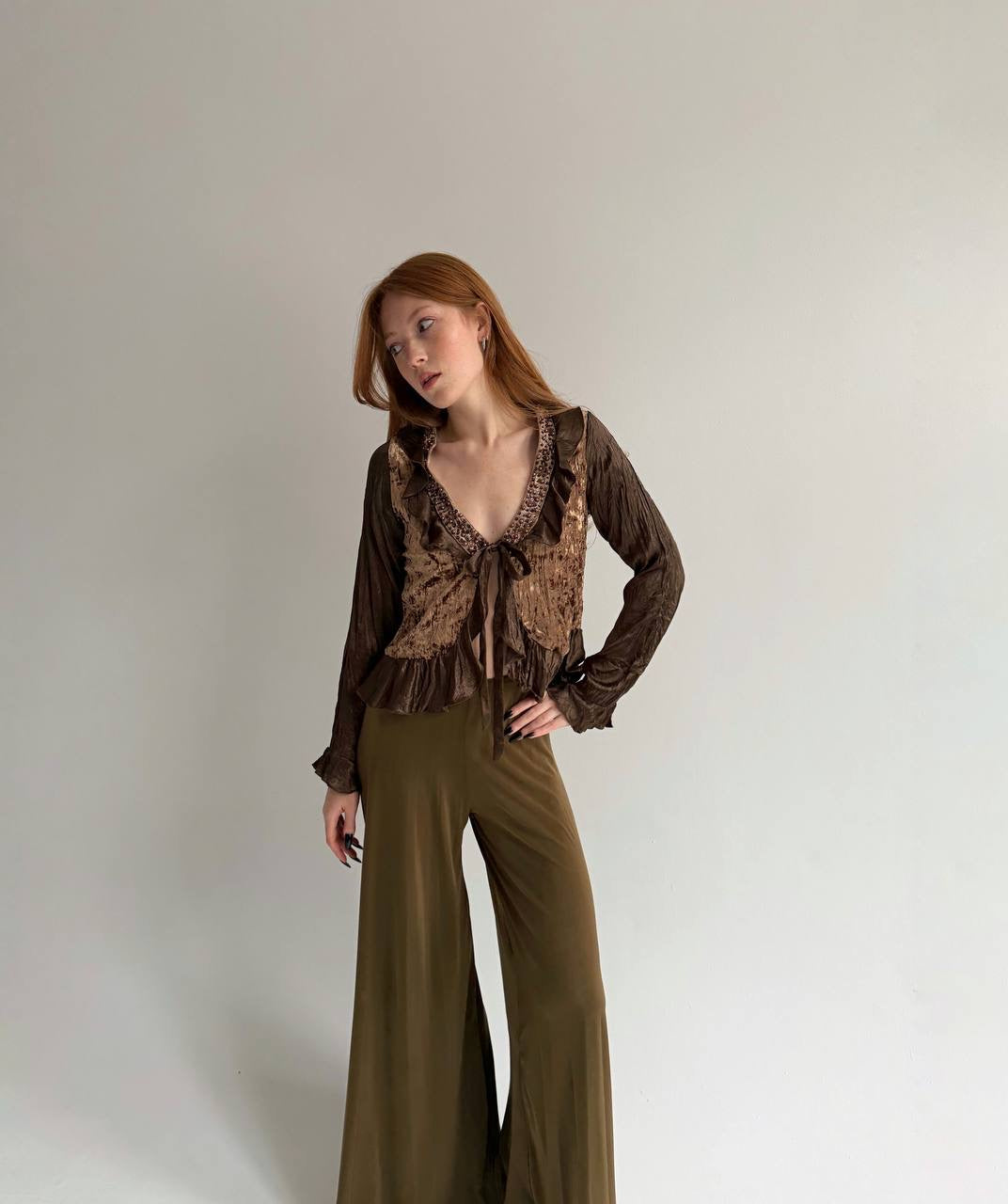 Vintage 73% cotton velvet cardigan blouse