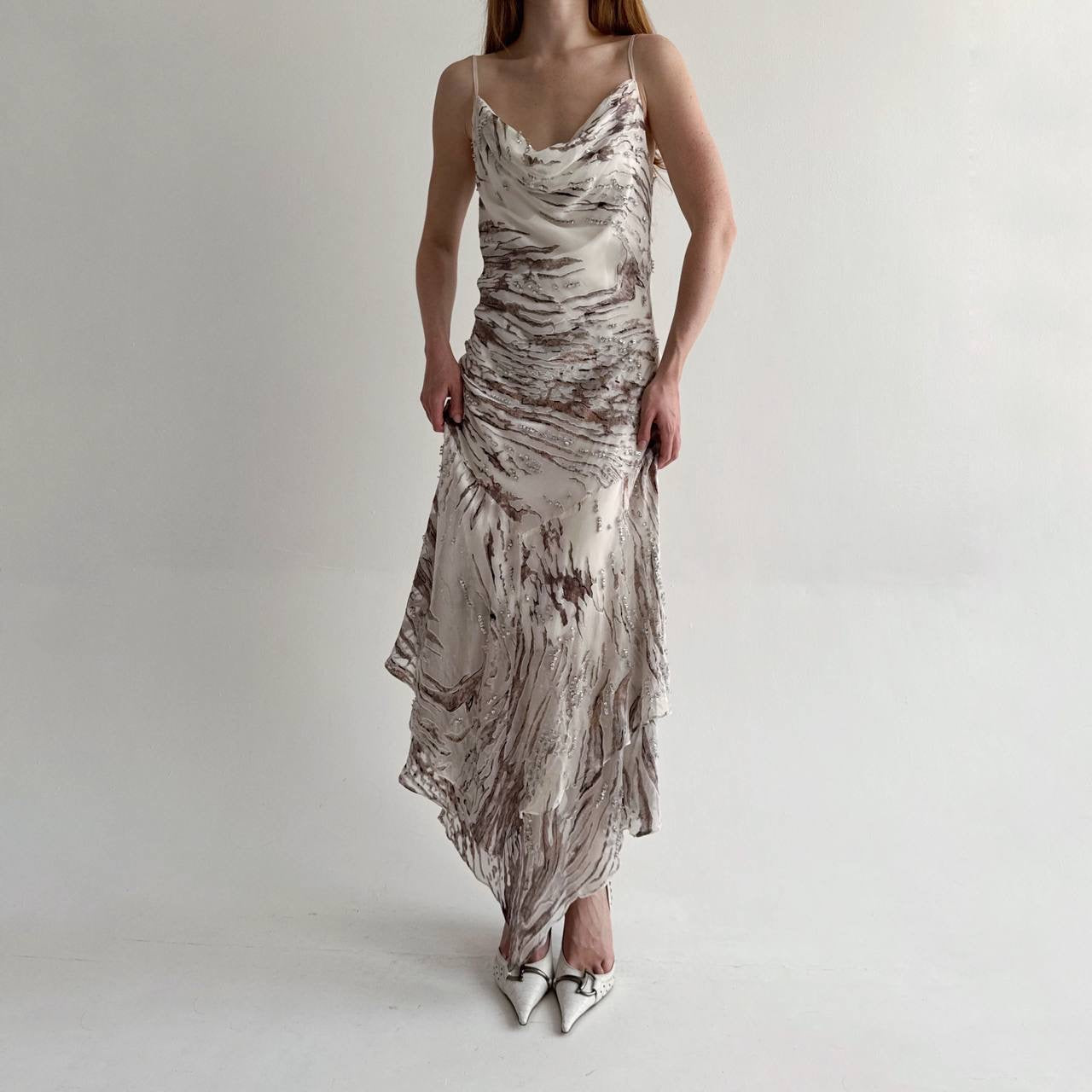 Vintage 100% pure silk asymmetrical slip dress