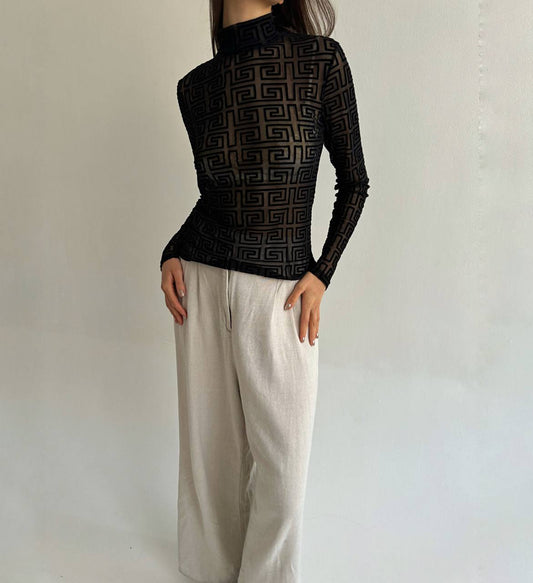 Vintage mesh velvet ornament blouse